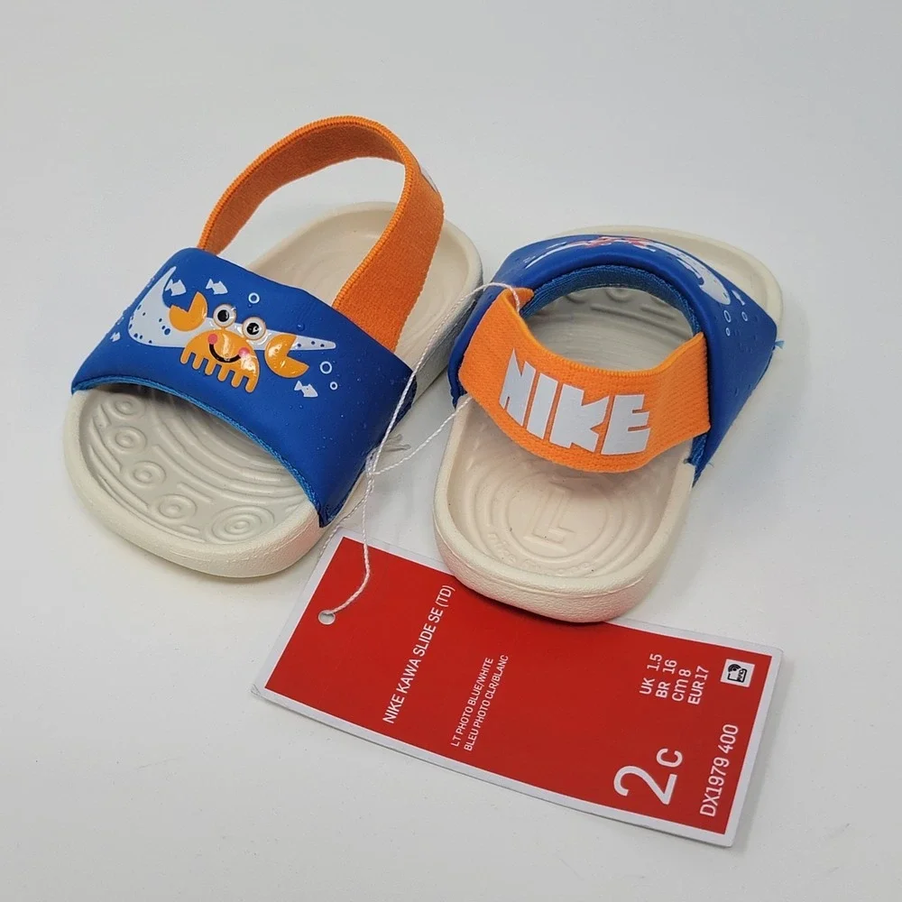 NWT Nike Kawa Slide SE (TD) Blue/Multicolor Crab Starfish Sandals Size 2C Infant